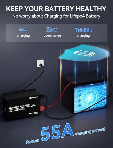 ECO-WORTHY Inverter Charger 25A Lifepo4 Battery Charger with 600W Inverter Pure Sine Wave 12V to 110V UPS for Deep-Cycle Batteries, Car RV Boat Houses Camping in Kuwait