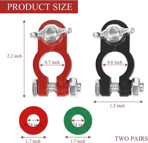 1 Pair Car Battery Terminals, Universal Positive & Negative Battery Cable Terminal with Felt Fiber Washers, Battery Terminal Connectors for Car Truck SUV RV Motorcycle Boat Marine (1 Pair) in Saudi Arabia
