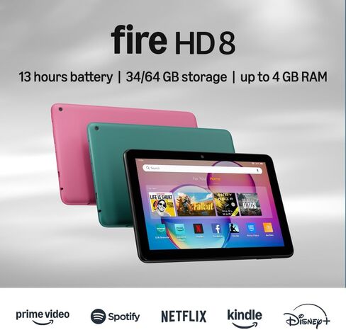 New Amazon Fire HD 8 tablet, 8" HD Display, 3GB memory, 32GB, designed for portable entertainment, Black, (2024 release) in Saudi Arabia