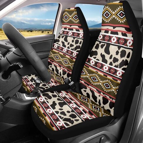 Bulopur Gray Aztec Southwest Print Cover Cover Cover Prints ، Accessories Car Incorties Decor 2PCs ، Sat Maturs For Car ، Truck Suvs in Kuwait