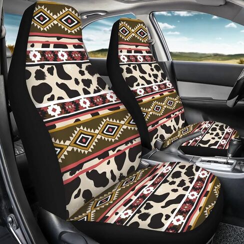 Bulopur Gray Aztec Southwest Print Cover Cover Cover Prints ، Accessories Car Incorties Decor 2PCs ، Sat Maturs For Car ، Truck Suvs in Kuwait