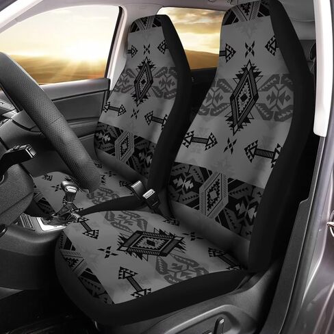 Bulopur Gray Aztec Southwest Print Cover Cover Cover Prints ، Accessories Car Incorties Decor 2PCs ، Sat Maturs For Car ، Truck Suvs in Kuwait