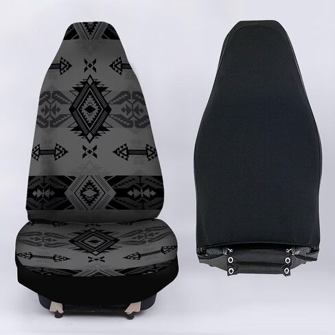 Bulopur Gray Aztec Southwest Print Cover Cover Cover Prints ، Accessories Car Incorties Decor 2PCs ، Sat Maturs For Car ، Truck Suvs in Kuwait