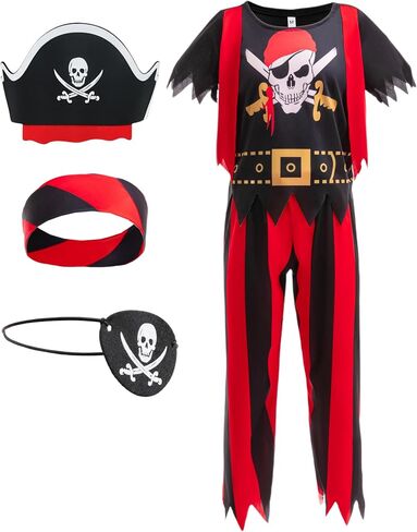 Pirate Costume Kids Pirate Role Play Dress Up Boys Halloween Costume Cosplay Birthday Party 3-10Y in Saudi Arabia