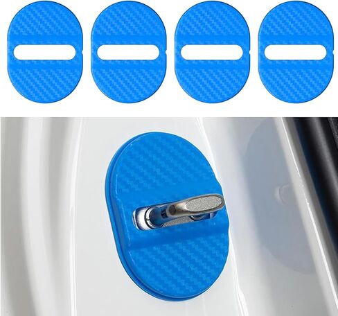 4PCS Car Door Lock Latches Cover, Carbon Fiber Door Stopper Cover Strike Protector Guard, Universal Silent Shock Modified Lock Latches Trim Decoration Accessories for Most Car(Black) in Kuwait