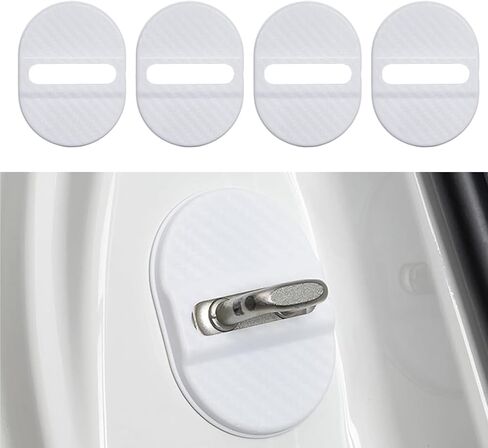 4PCS Car Door Lock Latches Cover, Carbon Fiber Door Stopper Cover Strike Protector Guard, Universal Silent Shock Modified Lock Latches Trim Decoration Accessories for Most Car(Black) in Kuwait