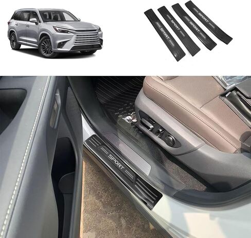 غطاء حراس الدخول متوافق مع لكزس TX TX350/500H/500H+ 2024 2025 خارج الباب عتبات الحراسة حارس الحامي تقليم ملحقات السيارة الداخلية الفولاذ المقاوم للصدأ 4 مساءً (نمط ألياف الكربون) in Kuwait