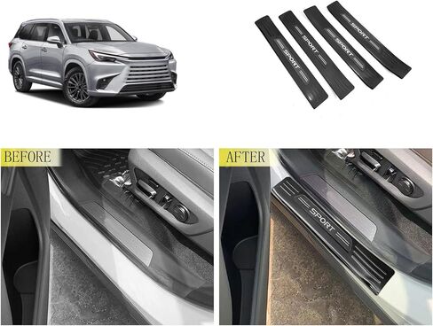 غطاء حراس الدخول متوافق مع لكزس TX TX350/500H/500H+ 2024 2025 خارج الباب عتبات الحراسة حارس الحامي تقليم ملحقات السيارة الداخلية الفولاذ المقاوم للصدأ 4 مساءً (نمط ألياف الكربون) in Kuwait