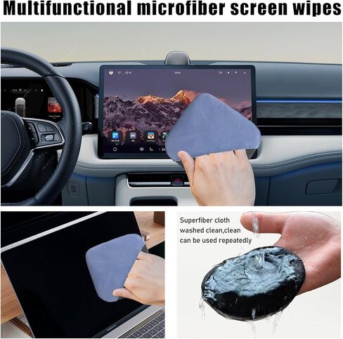 Car Screen Cleaner, 4.33"×4.33" Round Microfiber Auto Screen Cleaning Pad, Foldable Touch Screen Cleaner Cloth for Vehicle Dashboard LCD Display, Interior Car Accessories in Saudi Arabia