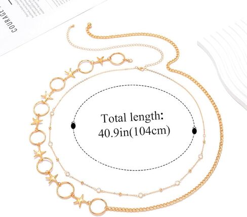 Urieo Rhinestone Waist Chain Diamond Gold Body Jewelry Crystal Layered Belly Chains for Women（Pack of 2) in Saudi Arabia