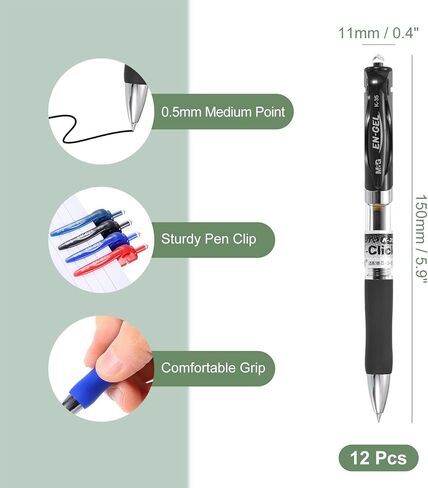 M&G Gel Pen Medium Point 0.5mm ، 12 حزمة جافة سريعة جافة سلسة قابلة للتراجع عن الحبر الأزرق الحبر القلم لمكتب المنزل لكتابة الملاحظات التي تتولى أعمال اليومية ، النمط 1 in Kuwait
