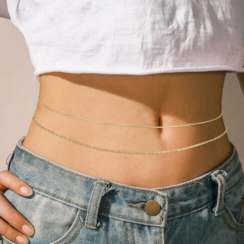 سلاسل الخصر 2 PCS للنساء ، حزام بطن الذهب حزام مقاوم للماء شاطئ قابلة للتعديل مثيرة بيكيني محجوزات المجوهر in Kuwait