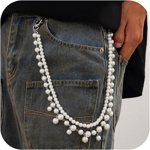 Harry and Henry Pearl Wallet Chain Layered Pants Chain for Men Women Flower Jean Trouser Chains Wallet Belt Pocket Keychain Chain for Men Trendy 2025 Fashion Street Punk Jewelry in Kuwait