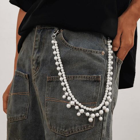 Harry and Henry Pearl Wallet Chain Layered Pants Chain for Men Women Flower Jean Trouser Chains Wallet Belt Pocket Keychain Chain for Men Trendy 2025 Fashion Street Punk Jewelry in Kuwait