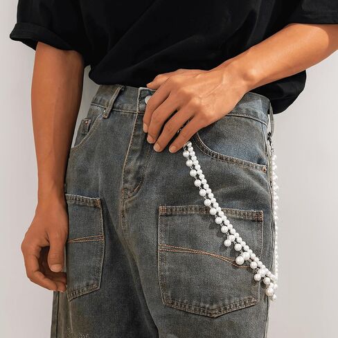 Harry and Henry Pearl Wallet Chain Layered Pants Chain for Men Women Flower Jean Trouser Chains Wallet Belt Pocket Keychain Chain for Men Trendy 2025 Fashion Street Punk Jewelry in Kuwait