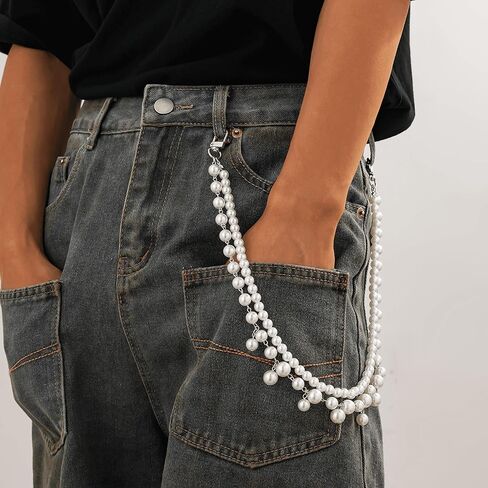 Harry and Henry Pearl Wallet Chain Layered Pants Chain for Men Women Flower Jean Trouser Chains Wallet Belt Pocket Keychain Chain for Men Trendy 2025 Fashion Street Punk Jewelry in Kuwait