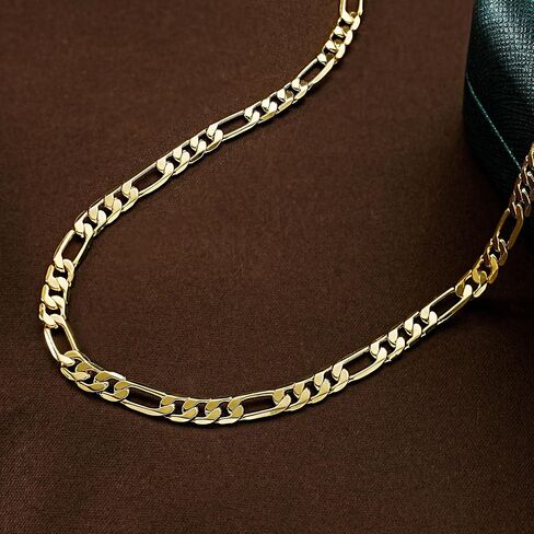 Necklaces 14k Gold Chain for Women & Men 5mm Figaro Link Chain for Women Dainty Gold Chain for Men Non-Tarnish Necklace Unisex Sizes 18-24 Inches in Kuwait
