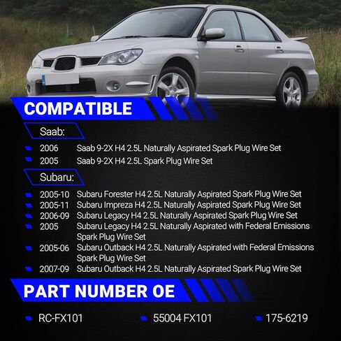 4PCS RC-FX101 Sparkplug Wire Kit لعام 2005-2011 Subaru Legacy Impreza Forester Outback/Saab 9-2x يستبدل# 55004 FX101 175-6219 in Kuwait
