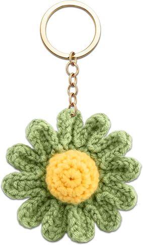 OEHEDOU Green Knitted Daisy Keychain with Cute Crochet Flower Keyring Handmade Floral Accessory for Women, Ideal for Bags, Wallets, and Gifts,Car Keys The first choice for birthday gifts in Kuwait