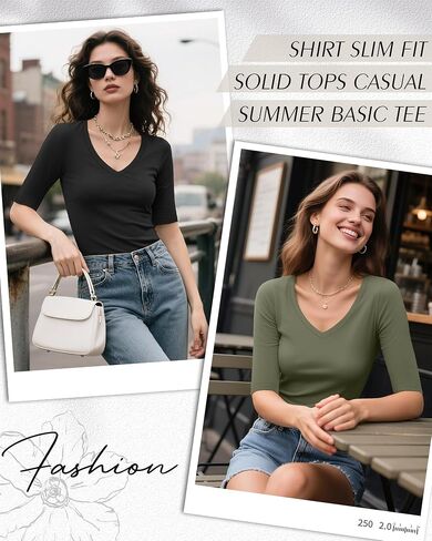4 Pack Elbow Length Tee Shirts for Women V Neck Half Sleeve T Shirts Slim Fit 1/2 Sleeve Tops Basic Tees in Saudi Arabia