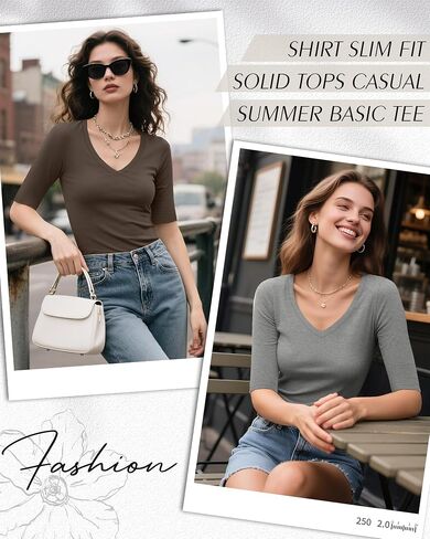 4 Pack Elbow Length Tee Shirts for Women V Neck Half Sleeve T Shirts Slim Fit 1/2 Sleeve Tops Basic Tees in Saudi Arabia