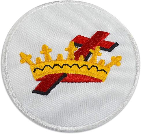 Knights Templar Cross & Crown Round Rounded Masonic Patch - [White ، Gold & Red] [3 '' 'القطر] in Saudi Arabia