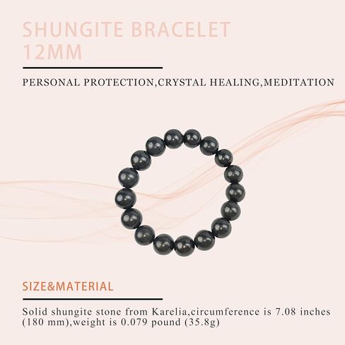Shungite Bracelet - Natural Black Shungite Stone Beads, Healing Crystal Energy Protection, Handcrafted Jewelry in Kuwait