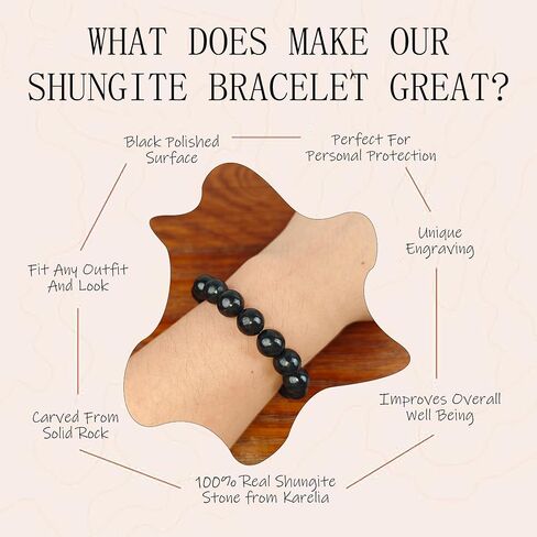 Shungite Bracelet - Natural Black Shungite Stone Beads, Healing Crystal Energy Protection, Handcrafted Jewelry in Kuwait