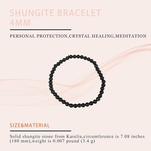 Shungite Bracelet - Natural Black Shungite Stone Beads, Healing Crystal Energy Protection, Handcrafted Jewelry in Kuwait