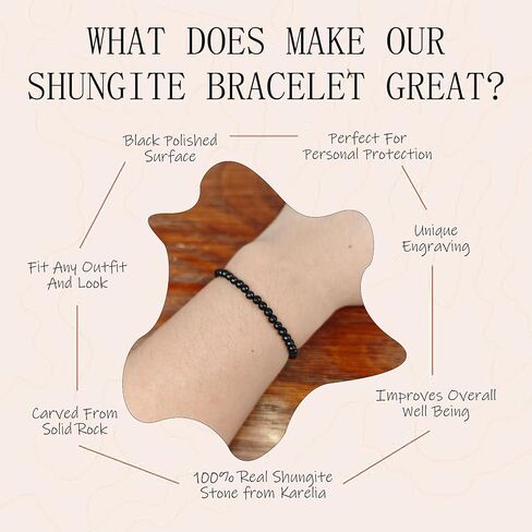 Shungite Bracelet - Natural Black Shungite Stone Beads, Healing Crystal Energy Protection, Handcrafted Jewelry in Kuwait