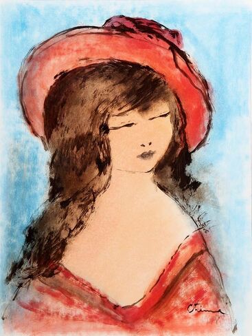 Roger Etienne, Portrait of Girl 149 Gouache on Paper, signed lower right in Saudi Arabia