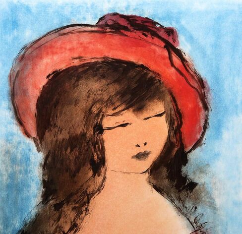 Roger Etienne, Portrait of Girl 149 Gouache on Paper, signed lower right in Saudi Arabia