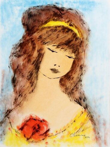 Roger Etienne, Portrait of Girl 85 Gouache On Paper, signed lower right in Saudi Arabia