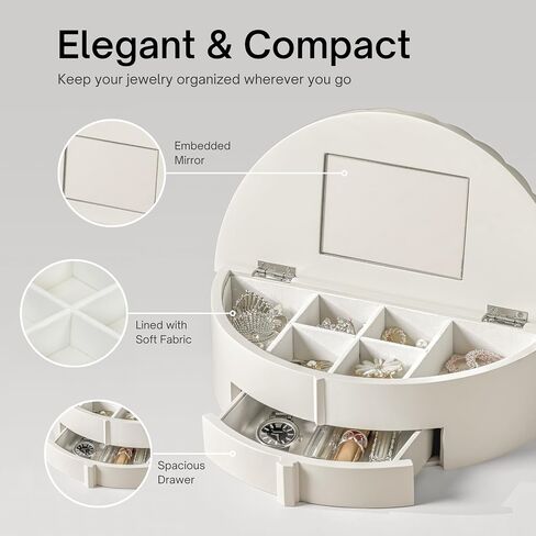 Jewelry Box with Mirror, Jewelry Organizer with Drawer, Multiple Storage Compartments, Slots for Necklaces, Earrings, and Bracelets in Kuwait