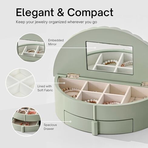 Jewelry Box with Mirror, Jewelry Organizer with Drawer, Multiple Storage Compartments, Slots for Necklaces, Earrings, and Bracelets in Kuwait