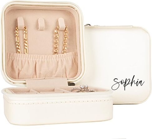 Andaz Press Personalized Jewelry Box For Women, 4"X4" Small Portable Travel Case Organizer Storage For Accessories, Bridesmaids, Personalized Jewelry Travel Case, Birthday Christmas Ideas, White in Kuwait