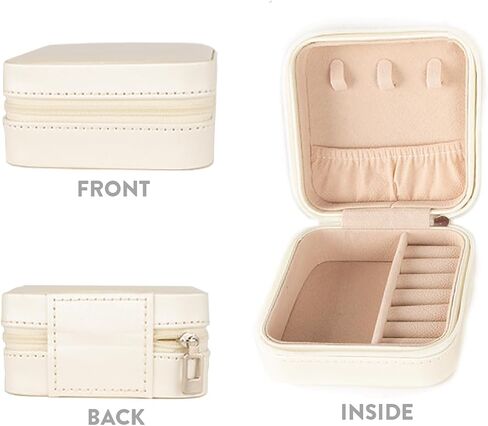 Andaz Press Personalized Jewelry Box For Women, 4"X4" Small Portable Travel Case Organizer Storage For Accessories, Bridesmaids, Personalized Jewelry Travel Case, Birthday Christmas Ideas, White in Kuwait