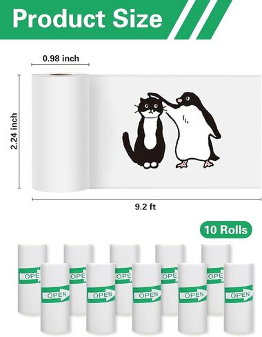 15 Rolls Self-Adhesive Thermal Paper for Mini Portable Printers, 57x25mm, Thermal Sticker Paper Compatible with T02/M02/M02S/M02 Pro, White Glossy Labels for Photo & Note Printing in Kuwait