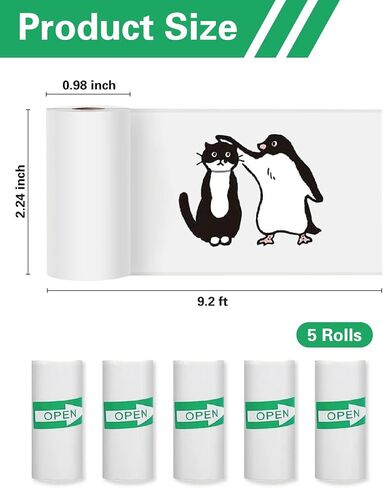 15 Rolls Self-Adhesive Thermal Paper for Mini Portable Printers, 57x25mm, Thermal Sticker Paper Compatible with T02/M02/M02S/M02 Pro, White Glossy Labels for Photo & Note Printing in Kuwait
