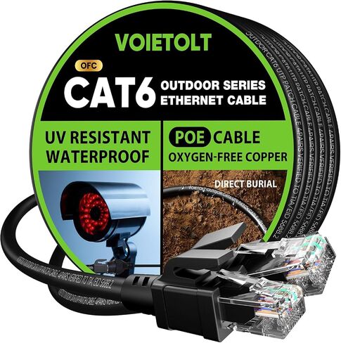 Cat 6 Outdoor Ethernet Cable 125 ft, 10Gbps 550MHz Pure Copper Network Internet Cable Direct Burial Waterproof UV LLDPE Jacket, LAN Cable Patch Cord with 40 Ties, UTP Support POE for PC in Saudi Arabia