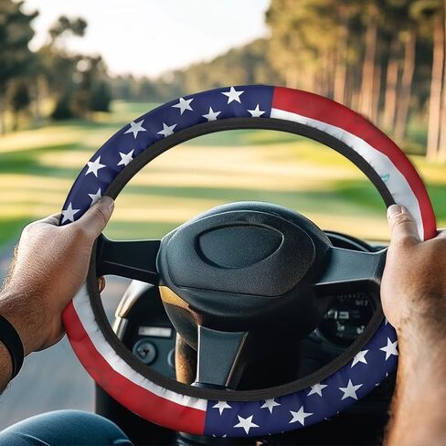 USA Flag Golf Cart Steering Wheel Covers Stretch Golf Cart Accessories Club Car Anti-Slip Absorbing Sweat Interior Decor Odorless Universal 13 14 Inch Gifts for Golfer Womens in Saudi Arabia