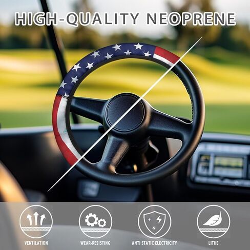 USA Flag Golf Cart Steering Wheel Covers Stretch Golf Cart Accessories Club Car Anti-Slip Absorbing Sweat Interior Decor Odorless Universal 13 14 Inch Gifts for Golfer Womens in Saudi Arabia