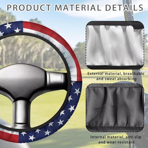 USA Flag Golf Cart Steering Wheel Covers Stretch Golf Cart Accessories Club Car Anti-Slip Absorbing Sweat Interior Decor Odorless Universal 13 14 Inch Gifts for Golfer Womens in Saudi Arabia