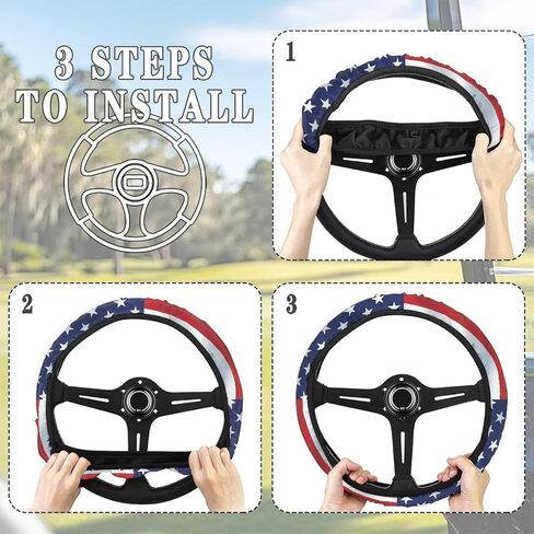 USA Flag Golf Cart Steering Wheel Covers Stretch Golf Cart Accessories Club Car Anti-Slip Absorbing Sweat Interior Decor Odorless Universal 13 14 Inch Gifts for Golfer Womens in Saudi Arabia