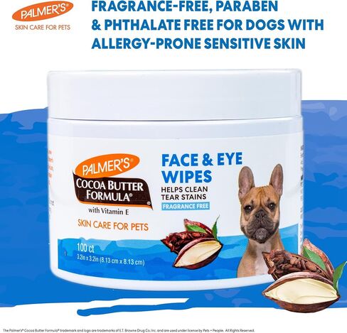 Palmer's for Pets Palmer's for Pets Facial Cleansing Pads with Cocoa Butter 100ct; Small Face Wipes for Dogs with Vitamin E and Cocoa Butter, Dog Eye Cleaning Wipes in Saudi Arabia