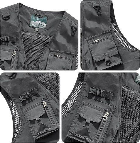 PRIJOUHE Men's Fishing Vest Casual Summer Outdoor Travel Work Safari Vest Lightweight Sleeveless Jacket With Pockets in Kuwait