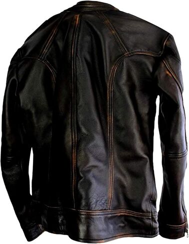 Mens Retro Distressed Motorcycle Black Leather Jacket - Lambskin Vintage Cafe Racer Biker Leather Jacket Men in Saudi Arabia