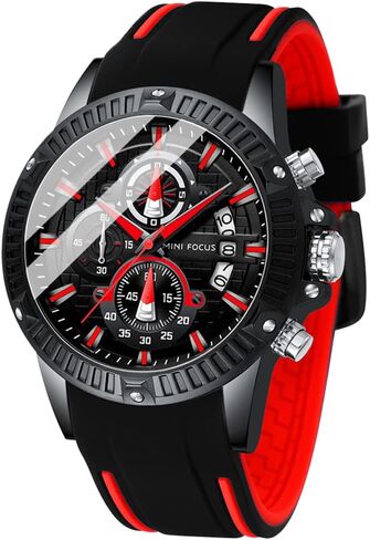 MF MINI FOCUS Men Watch, Chronograph Waterproof Sport Analog Quartz Watches Blue Silicon Strap Fashion Wristwatch for Men in Saudi Arabia