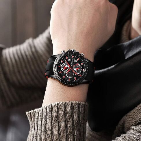 MF MINI FOCUS Men Watch, Chronograph Waterproof Sport Analog Quartz Watches Blue Silicon Strap Fashion Wristwatch for Men in Saudi Arabia