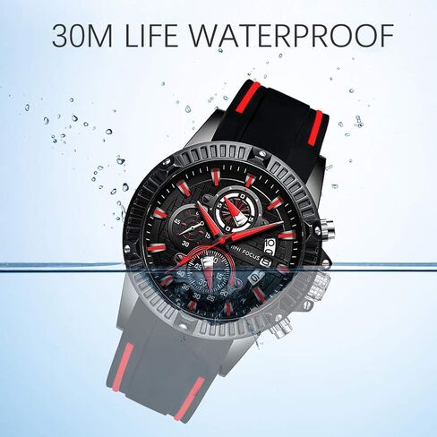MF MINI FOCUS Men Watch, Chronograph Waterproof Sport Analog Quartz Watches Blue Silicon Strap Fashion Wristwatch for Men in Saudi Arabia